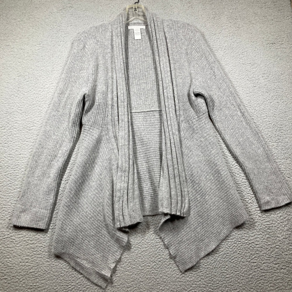 SARAH SPENCER Sweater Womens L Gray Angora Rabbit Hair Blend Cardigan Open Front